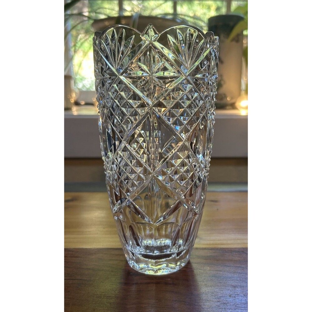 Cut Crystal Vase 8” Bohemian Czech Republic